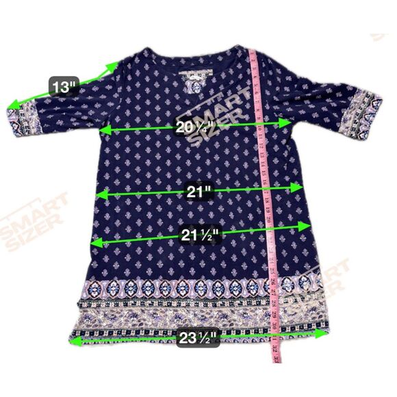 Lucky Brand Tunic XL Blue Batik Print Contrast Hem 3/4 Sleeve Bohochic Top - Picture 8 of 10